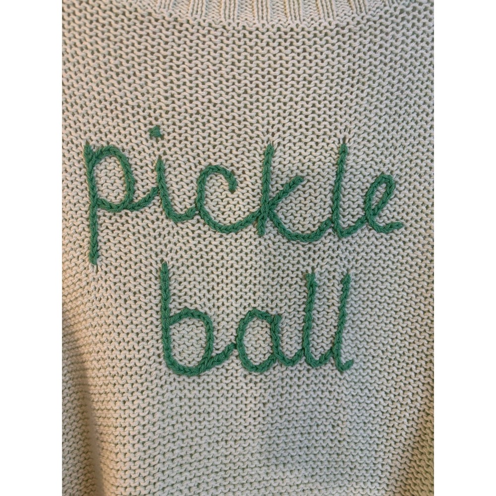 WOODEN SHIPS Green Pickle Ball Sweater M L Cotton Acrylic‎ Boxy - Picture 2 of 6